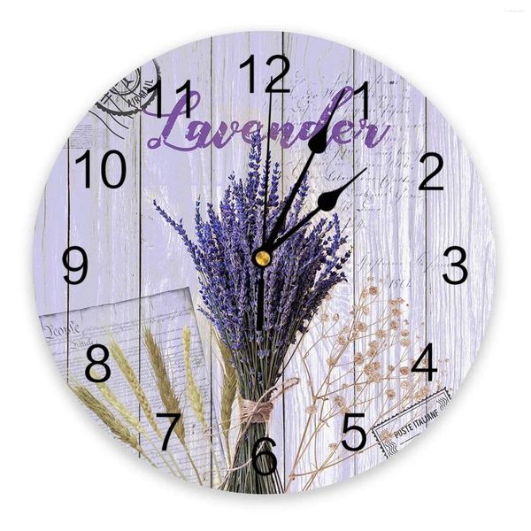 Horloges murales lavande oreille de blé Vintage fleur grande chambre kids chambre silencieuse bureauc