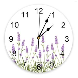 Wandklokken lavendel paarse bloemplant pvc digitale klok modern design woonkamer decor grote horloge mute hangen