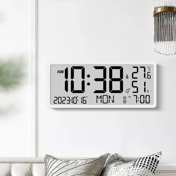Relojes de pared LCD Reloj digital Muto Escritorio de pantalla grande LED Sensor de temperatura de alarma electrónica dormitorio interior