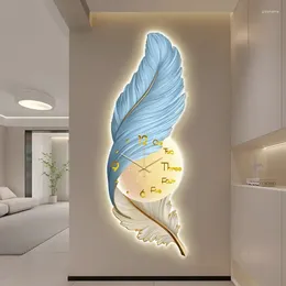 Relojes de pared Reloj LED Pluma grande Diseño moderno Decoración de sala de estar Decoración de lujo para el hogar Reloj digital Horloge Murale