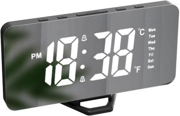 Relojes de pared Reloj de escritorio LED - Espejo de alarma eléctrico regulable con modo de atenuación de brillo automático Temperatura de visualización 2 niveles Br