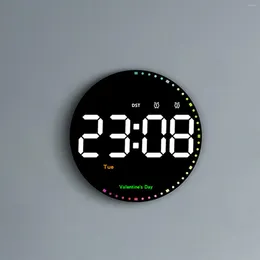 Horloges murales LED Horloge numérique Calendrier Télécommande Snooze Compte à rebours Minuterie Alarme de température pour chambre à coucher Bureau Seniors