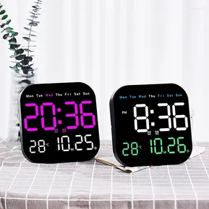 Relojes de pared Reloj digital LED Alarmas de control remoto electrónico Pantalla grande Tiempo Temperatura Fecha Semana Visualización Decoración de la habitación