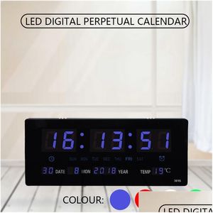 Horloges murales LED Digital Creative Horloge murale électronique Calendrier annuel Salon Big Numbers Plugin Alarme lumineuse 210903 Drop Delive Dhjxe