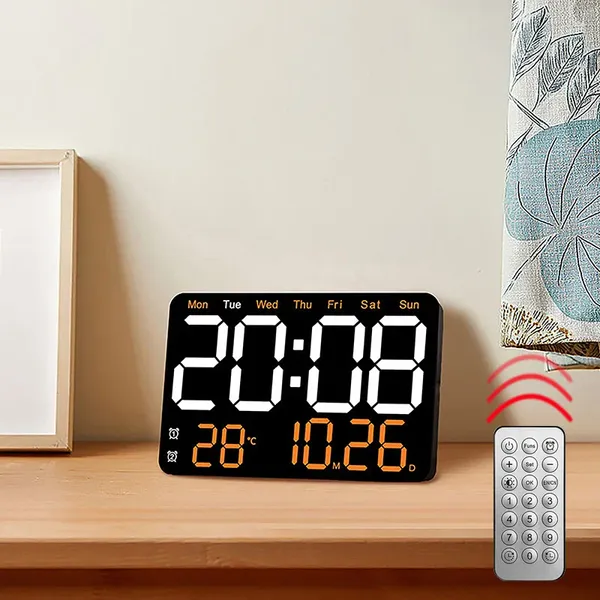 Relojes de pared Reloj electrónico LED con pantalla de control remoto Temperatura Hora Semana y fecha Moda Sala de estar Escritorio Enchufe USB