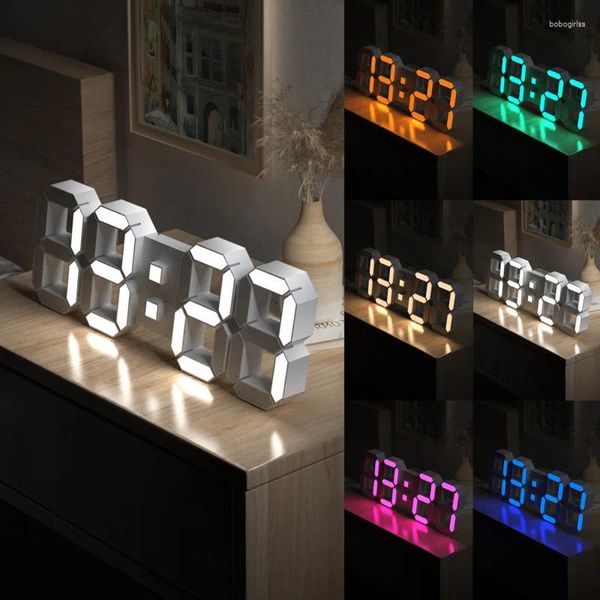 Horloges murales LED horloge numérique intelligente alarme 3D ABS coloré personnalisé minimaliste multifonctionnel électronique