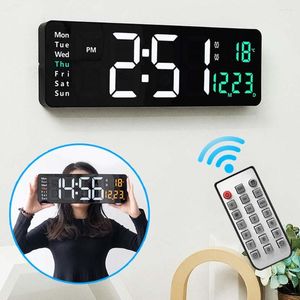 Wall Clocks LED Large Digital Clock Remote Control Temperature Date Week Display Adjustable Brightness Table Wall-mounted Alarms