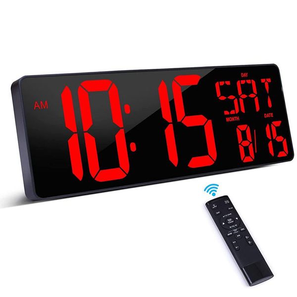 Relojes de pared LED Pantalla grande Reloj digital con control remoto Temporizador de cuenta ascendente de 16,5 pulgadas Alarma regulable Día Fecha Temperatura