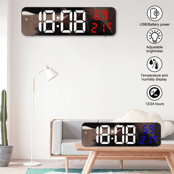 Relojes de pared LED Pantalla grande Reloj digital Brillo ajustable Temperatura Humedad Fecha Indicador Alarma para la decoración de la sala de estar del hogar