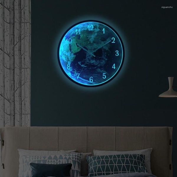 Relojes de pared Luz LED y sonido Reloj de control dual Creativo Tierra luminosa Hogar Sala de estar Colgante decorativo