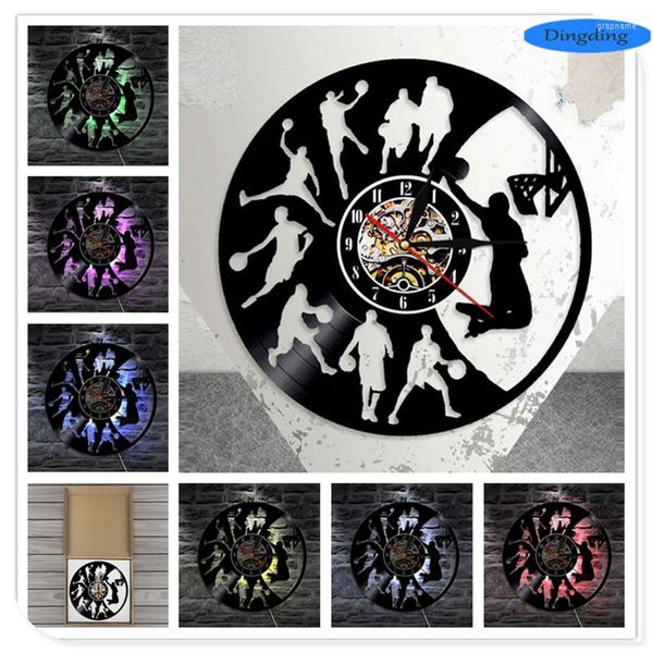 Relojes de pared con luz LED, registro de baloncesto remoto, reloj 3D, pegatina artística personalizada, decoración creativa para el hogar