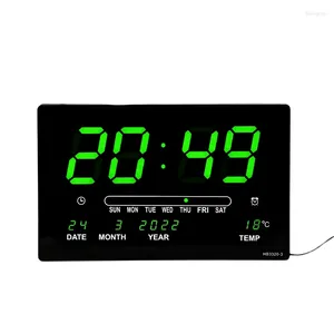 Horloges murales LED Calendrier perpétuel Horloge électronique Alarme numérique Température Table Salon Décoration Vert
