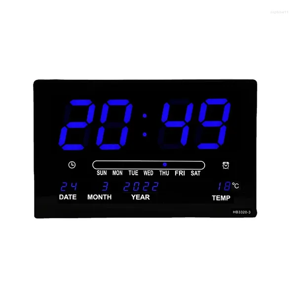 Relojes de pared LED Calendario perpetuo Reloj electrónico Alarma digital Temperatura Mesa Sala de estar Decoración Azul