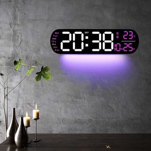 Horloges murales Horloge murale LED avec temps d'alarme numérique montée atmosphérique Température d'alarme et affichage Date Remote Contrôle Q240509