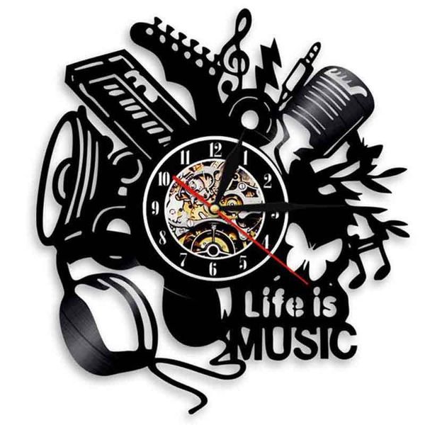 Horloges murales Life Is Music Art Decor Record Clock Handmade Musical Instrument Time Cadeau unique pour amoureux