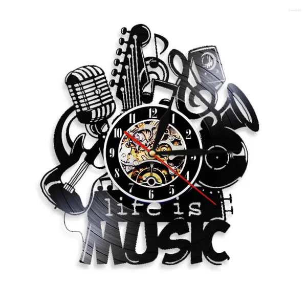 Horloges murales Life Is Music Citation inspirante Record Clock Instruments Laser Cut LP Artwork Retro