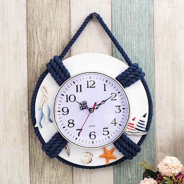 Relojes de pared Reloj de anillo de vida Playa Mar Tema náutico Decoración de barcos Fábrica colgante Océano Mediterráneo Hecho a mano