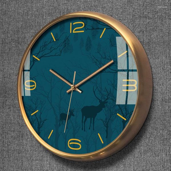 Relojes de pared Luz de lujo Nórdico Minimalista Metal Elk Chino Sala de estar Dormitorio Hogar Mudo Reloj Reloj de cuarzo