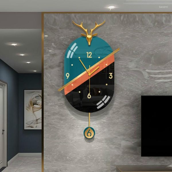 Relojes de pared Reloj de restaurante de lujo ligero Diseño moderno grande Personalidad oscilante Decoración creativa Hogar simple