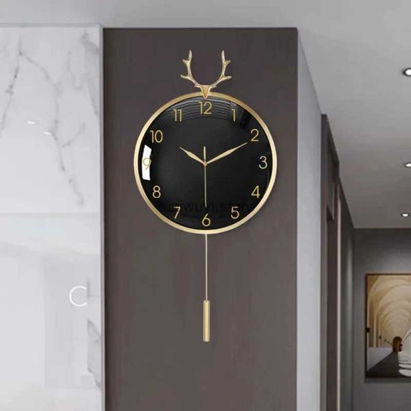 Relojes de pared Reloj de pared de ciervo moderno y sencillo de lujo, decoración para el hogar y la sala de estar, reloj de cuarzo para colgar en la pared silencioso y creativo nórdico