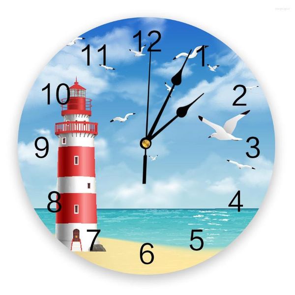 Horloges murales phare plage mouette 3D horloge Design moderne bref salon décoration cuisine Art montre décor à la maison