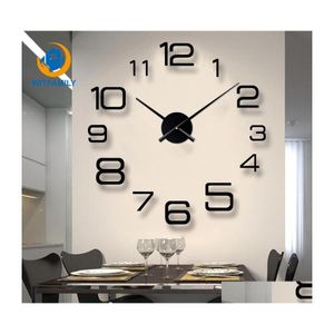 Relojes de pared Sala de estar 3D Reloj grande Diy Espejo grande Pegatinas Cuarzo Acrílico Diseño moderno Decoración del hogar Entrega de la gota Jardín Deco Dhrds