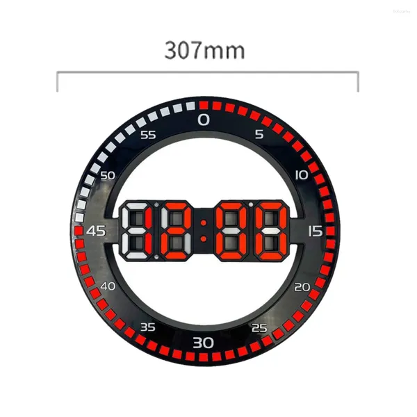 Horloges murales Horloge de salon 3D LED Écran électronique portable avec secondes sautantes Noir Rouge