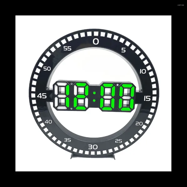 Horloges murales Horloge de salon 3D LED Écran électronique portable sans secondes sautantes Noir Vert