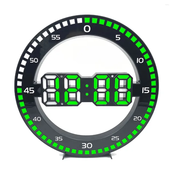 Wandklokken Woonkamerklok 3D LED Draagbaar elektronisch scherm met springende seconden Zwart Groen