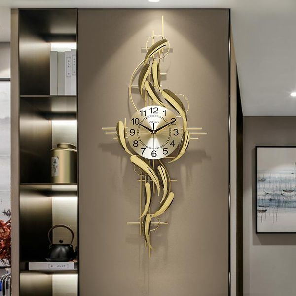 Relojes de pared para sala de estar, Reloj grande creativo, silencioso, diseño moderno, dorado, cocina, hierro, Reloj de lujo para el hogar