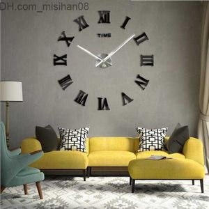 Relojes de pared Sala de estar DIY gran cuarzo Acrílico espejo reloj de pared Diseño de números romanos 3D y Moda Arte Decoración para el hogar pegatinas de pared relojes Z230707