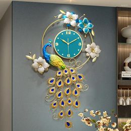 Wandklokken Woonkamer Hangende Klok Moderne Metalen Pauw Unieke Gouden Kantoor Luxe Reloj Pared Decorativo Home Decor