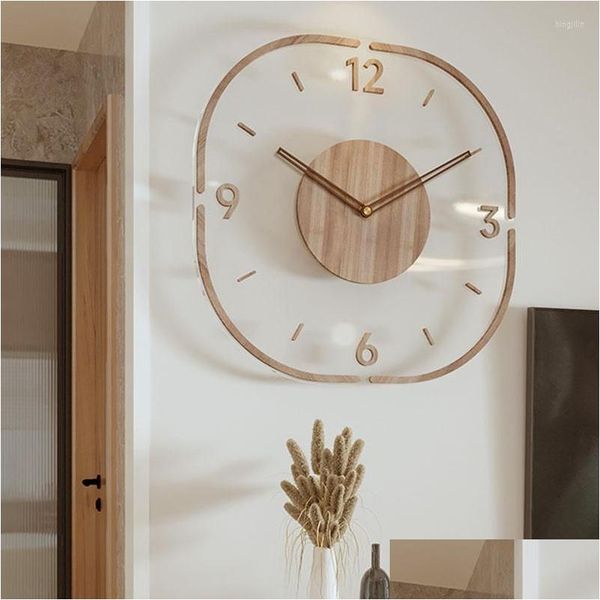 Horloges murales Salon Bois Suspendu Moderne DesignStylish Hall 3D Horloge Mécanisme Silencieux Reloj De Pared Décor À La Maison Drop Livraison Gard Dh3Gv