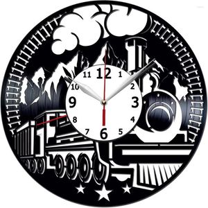 Horloges murales horloge de locomotive 12 pouces silencieuse sans tic-tac à piles noir pour bureau à domicile moteur enregistrement Clo