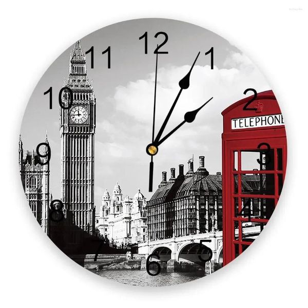 Relojes de pared London Phone Booth Diseño Silent Home Cafe Decoración de la oficina para arte de la cocina Grande 25 cm