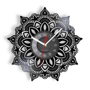 Relojes de pared Reloj de grabación de vinilo de loto mandala para sala de estar yoga estudio namaste bohemian arte decoración del hogar Q240509