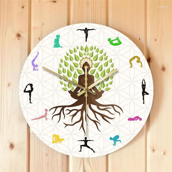 Horloges murales Lotus en forme d'arbre Décoration Horloge moderne Yoga Studio Of Life Colorful