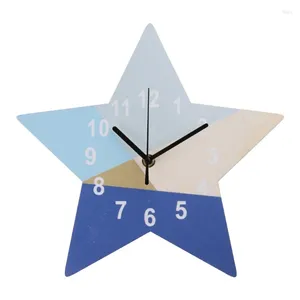 Horloges murales belles bleues à cinq points pointues muets muets suspendus horloge pour la chambre d'enfants