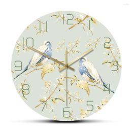 Wandklokken Mooie Sparrow -takken Dieren Design Gedrukte Acrylklok Natuurlijke biologie View afgeronde horloge Decor Hanging