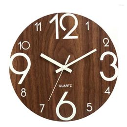 Horloges murales Grande horloge lumineuse 12 pouces en bois silencieux cuisine sans tic-tac pour salon intérieur/extérieur