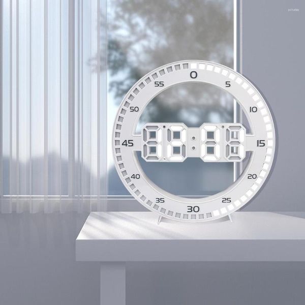 Relojes de pared alarma LED luminosa con calendario temperatura silencioso Circular 3D reloj Digital para sala de estar decoración del hogar