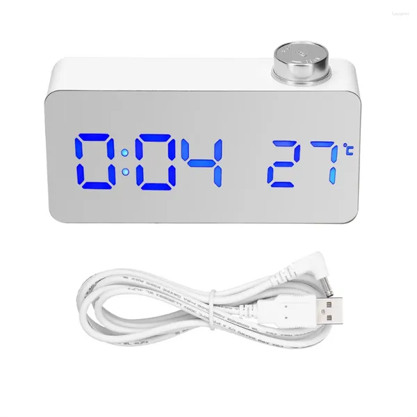 Relojes de pared Reloj de superficie de espejo luminoso Mesita de noche Modo nocturno multifunción Alarma para dormitorio Sala de estar Temporizador de sueño Decoración del hogar