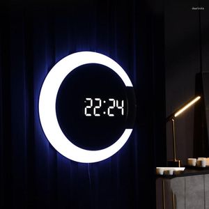 Horloges murales Lumineuses Nordic Watch Electronic LED Minimaliste Round Home Big Clock Design Watchs Relojes Murale Decor