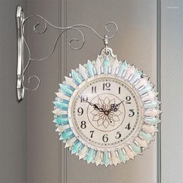 Wandklokken luxueuze dubbele klok 360 ° roterende marineblauwe woonkamer decoratiehars hangend horloge home decor