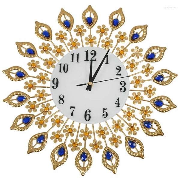 Relojes de pared - Reloj grande de cristal artificial de lujo con diamantes, decoración artística para el hogar para sala de estar de metal (1 dorado)