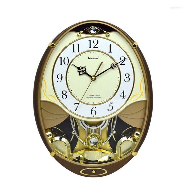 Relojes de pared, reloj de lujo, relojes de péndulo dorados para sala de estar, decoración del hogar, mecanismo de oscilación musical, regalo Zegar