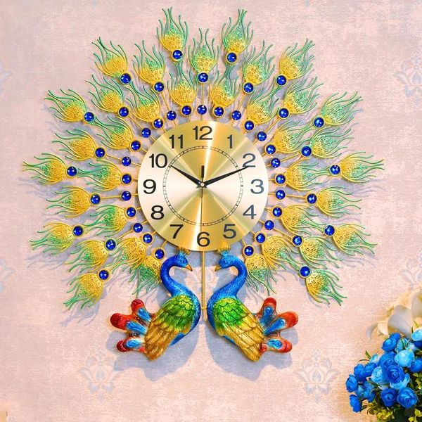 Relojes de pared Reloj de diseño de lujo Digital Vintage silencioso grande moderno pavo real cocina Horloge Murale decoración del hogar WWH35XP