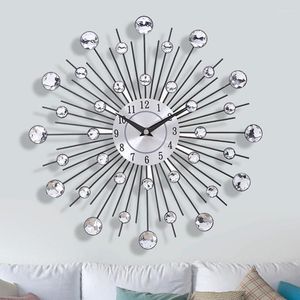 Horloges murales de luxe européenne grande mode horloge créative cristal argent fer moderne personnalité Art décoration chambre ZY50GZ