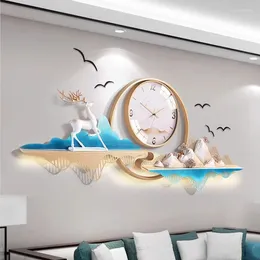 Horloges murales de luxe suspendue horloge batterie lumineuse grande taille calme oriental art design métal avancé animal rorloge chambre décor