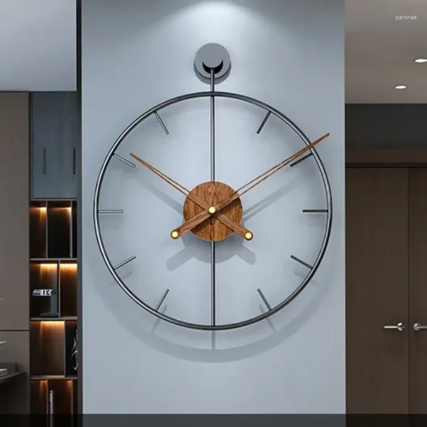 Horloges murales Cuisine de luxe Grande horloge Moderne Métal Bois Montres silencieuses Design Art Salon Décorations Idées cadeaux W